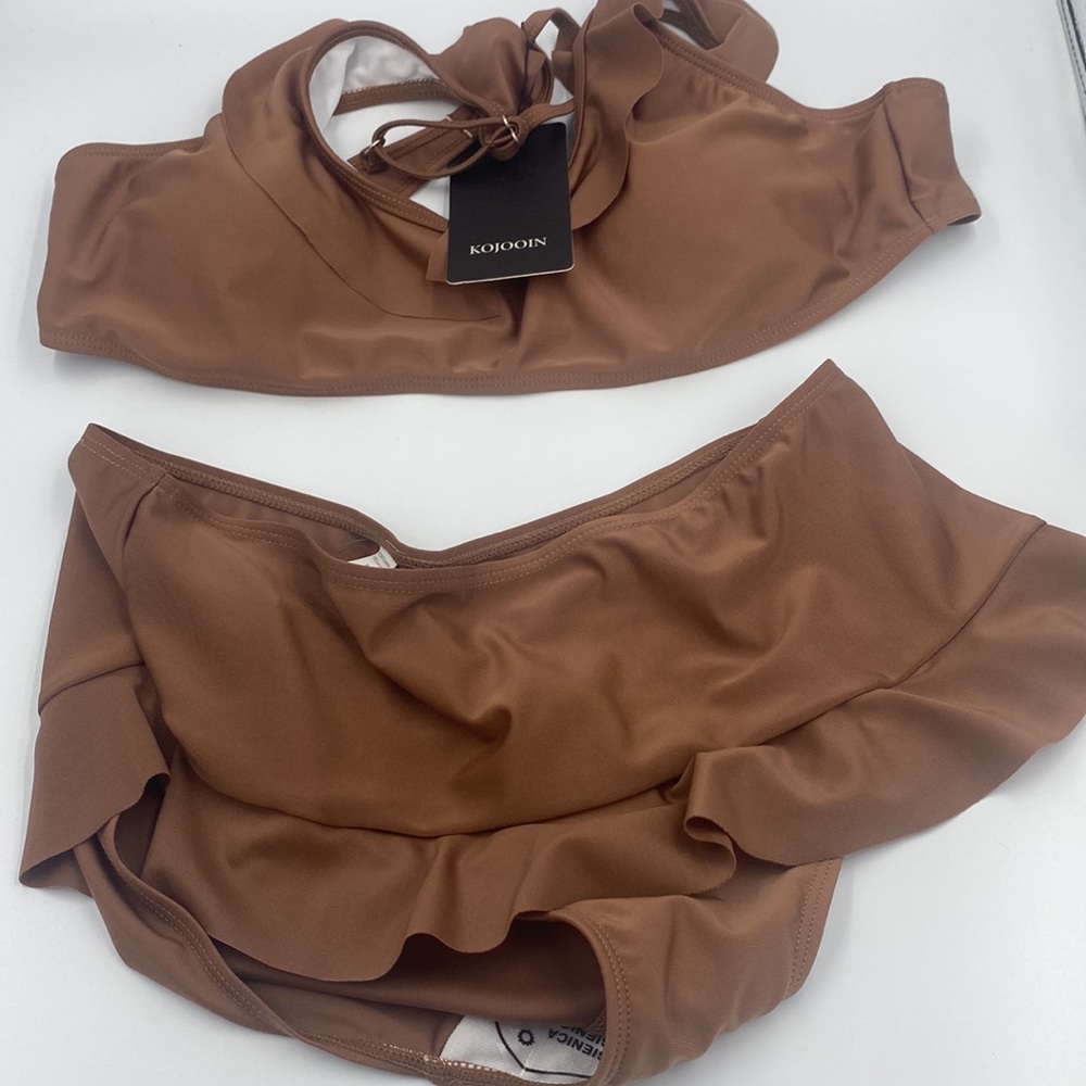 Cute BRAND NEW bikini with tags!Pretty coffee-color, soft & flattering-XL